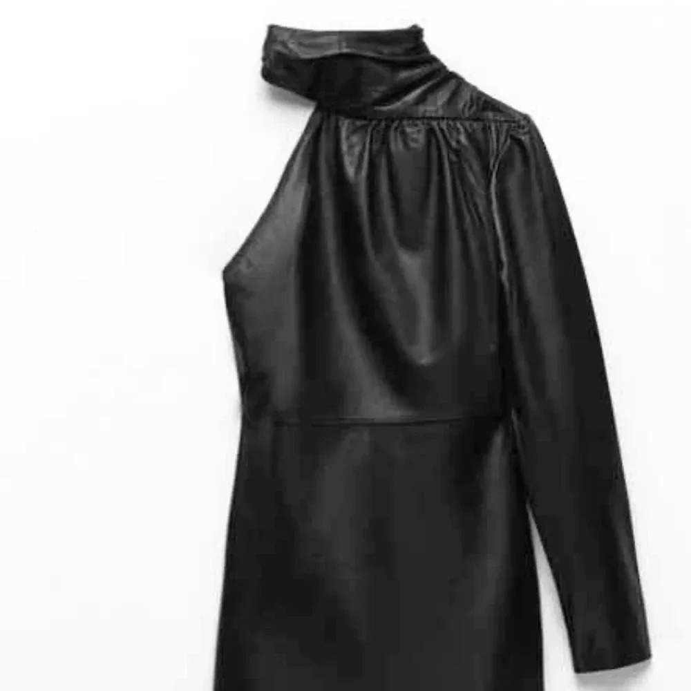 NWT  Zara black genuine leather dress